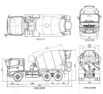 dimensi truck mixer 7 kubik
